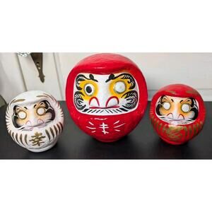 Japanese Daruma Dolls Set Of 3 Good Luck Perseverance Zen 2007 Takasaki